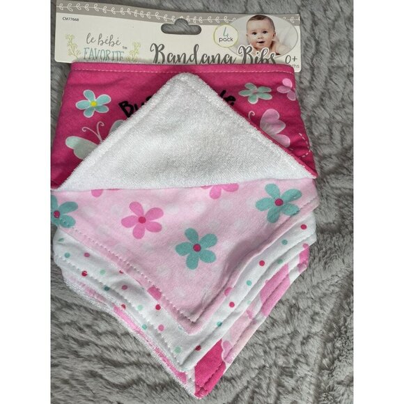 le bebe Favorite 4 pack Assorted Bandana Bibs Baby Girl Pink - Picture 2 of 6